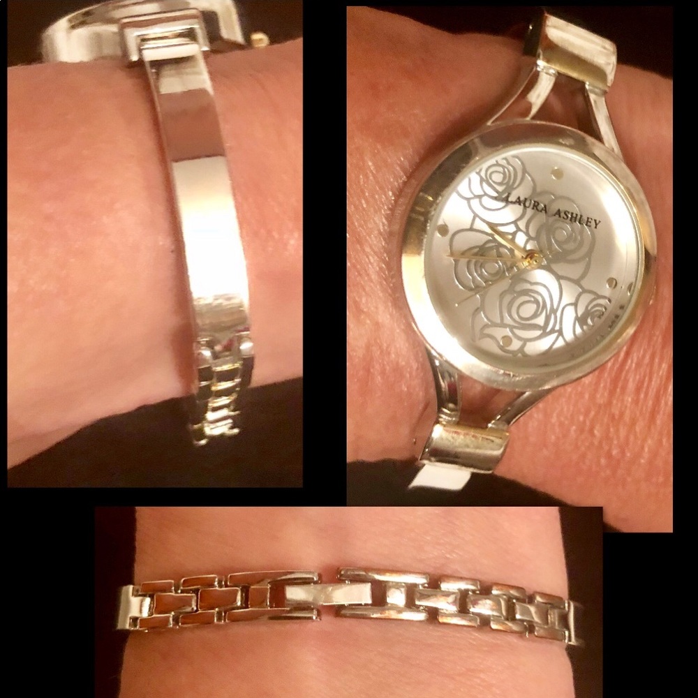 LAURA ASHLEY LE Two-tone Gold Bangle FloralWatch - Picture 4 of 8